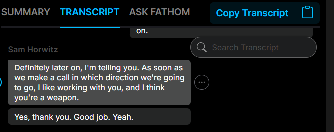Call transcript praising the collaboration